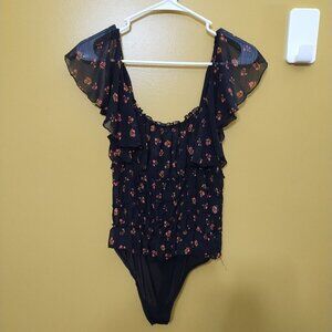 Intimately Free People Off Shoulder Floral Lace Bodysuit L Boho Fairy Whimsygoth